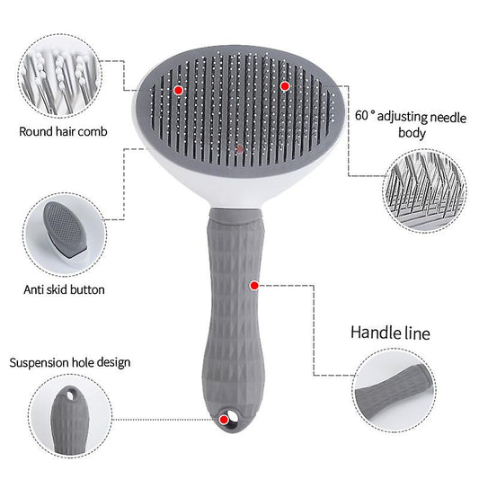 Pet Grooming Essentials Dual-Function Brush with Self-Cleaning Slicker & Comb