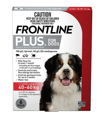 Frontline Plus Flea & Tick Treatment Spot On for Extra Large Dog 40-60kg 6 pipettes