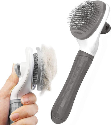 Pet Grooming Essentials Dual-Function Brush with Self-Cleaning Slicker & Comb