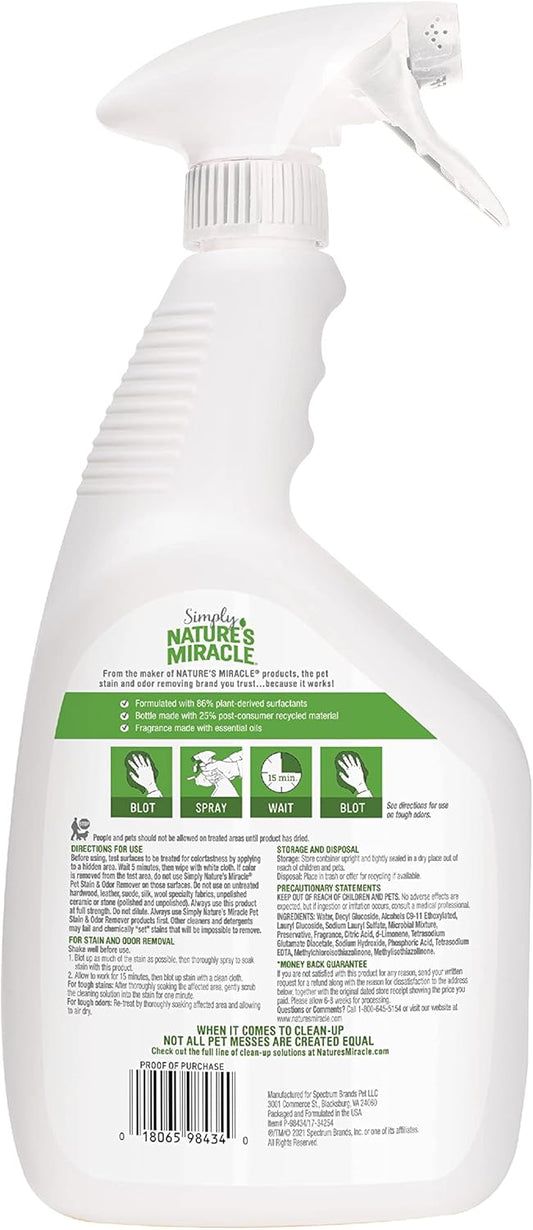 Nature's Miracle Simply Pet Stain & Odor Remover Plant-Based Spray For Cats & Dogs 32oz