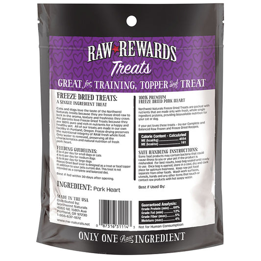 Northwest Naturals Dogs & Cats Raw Rewards Pork Heart Treats 3oz | 10oz