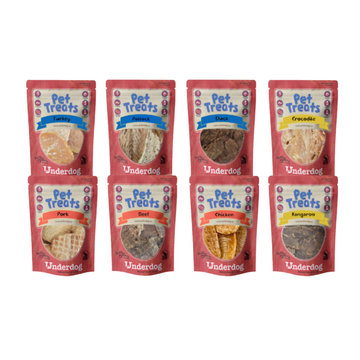 Underdog Air-Dried Dog Treats 80g - Pork, Beef, Chicken, Duck, Pollock, Kangaroo, Crocodile, Turkey, Venison