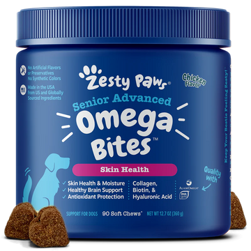 Zesty Paws Senior Advanced Omega Bites Dog Supplements Chicken 90 Soft Chews