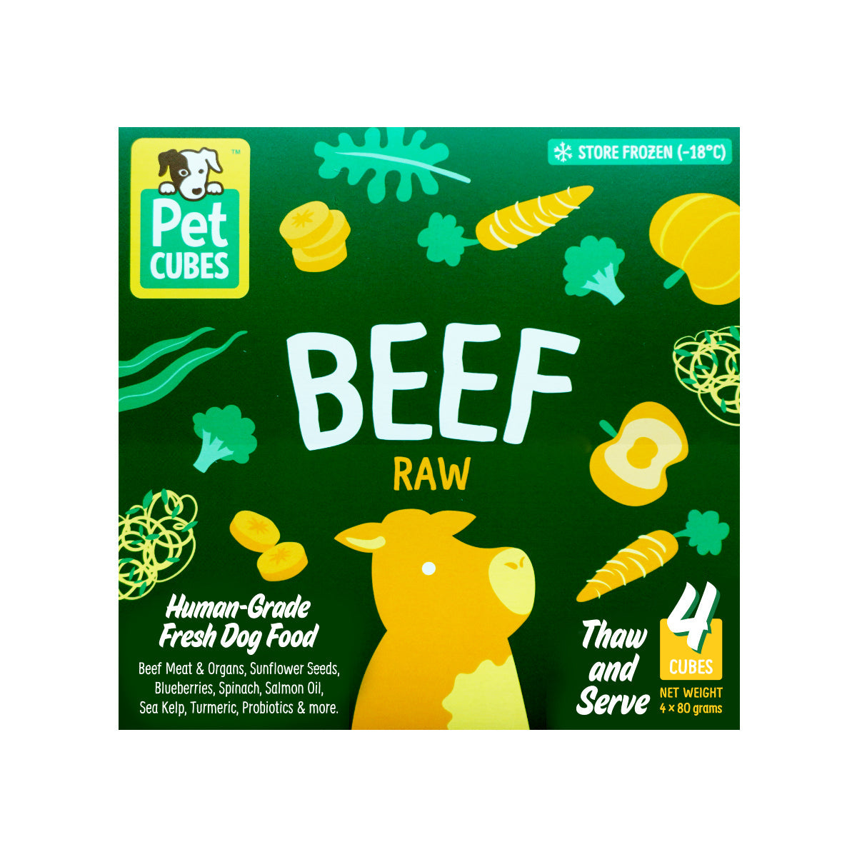 PetCubes Raw Frozen Beef Dog Food made with grass-fed New Zealand beef and nutrient-dense offal