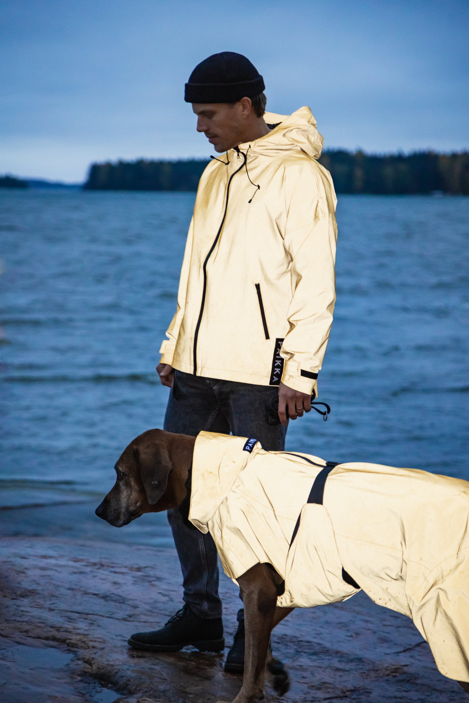 PAIKKA Visibility Raincoat Lite for Dogs in Yellow - Full Reflective Waterproof Dog Coat with Harness Opening