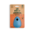 Beco Boredom Buster dog toy in natural rubber, packaged on a brown and orange cardboard backing card.