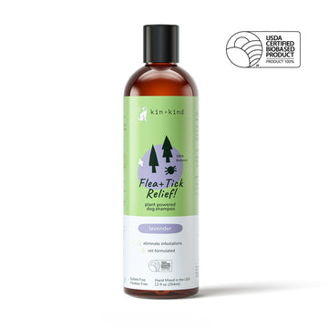Kin+Kind Dog & Cat Flea + Tick Relief! Shampoo Lavender 12oz