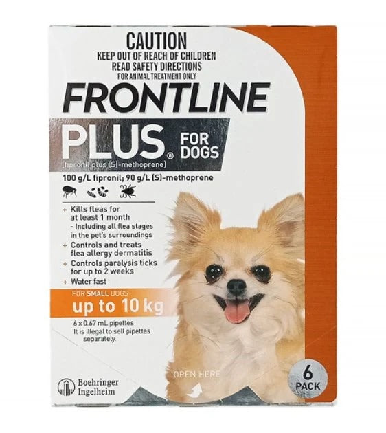 Frontline Plus Flea & Tick Treatment Spot On for Small Dog up to 10kg 6 pipettes