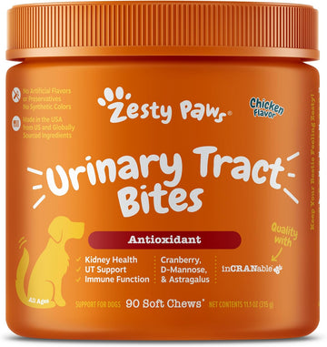 Zesty Paws Cranberry Urinary Tract Bites Dog Supplements Chicken 90ct Soft Chews