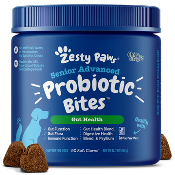 Zesty Paws Senior Advanced Probiotic Bites Dog Chicken Supplements 90 soft chews