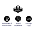 Logos and text indicating 'No Additives & Preservatives', 'Natural Ingredients', and 'For Dogs & Cats' on a white background.