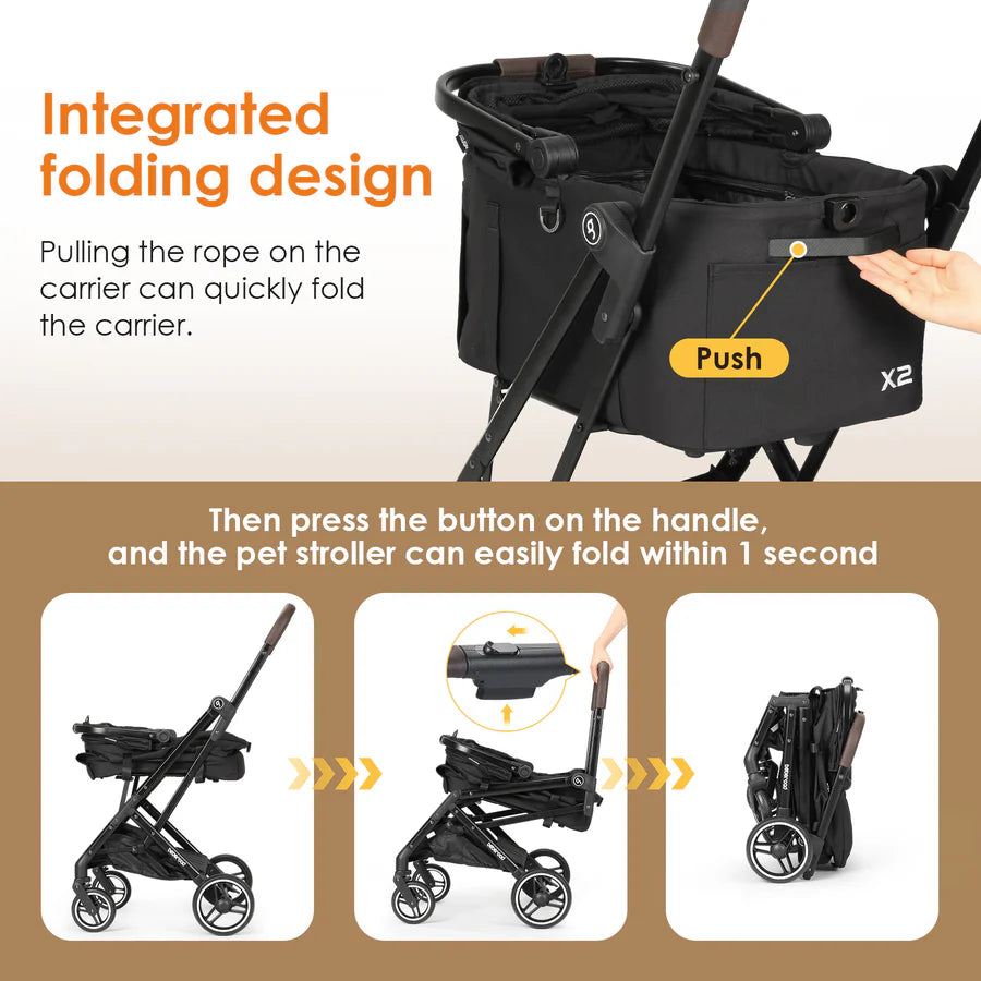 Beberoad X2 pet stroller integrated folding design