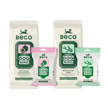 Beco bamboo dog wipes pack, unscented and coconut scented options