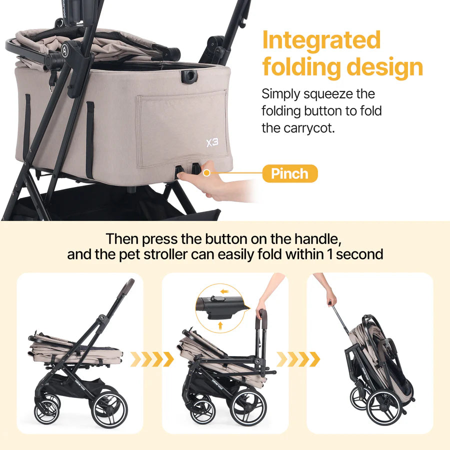 Beige Beberoad X3 Stroller folding design