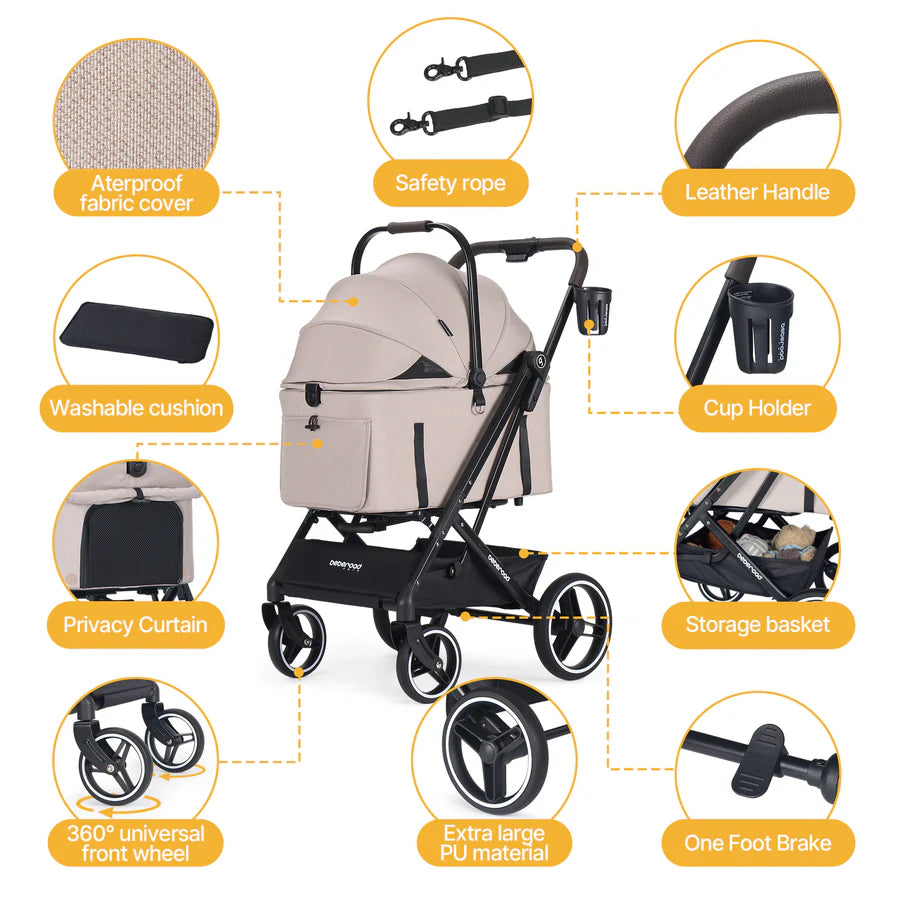 Beige Beberoad X3 Stroller showing features