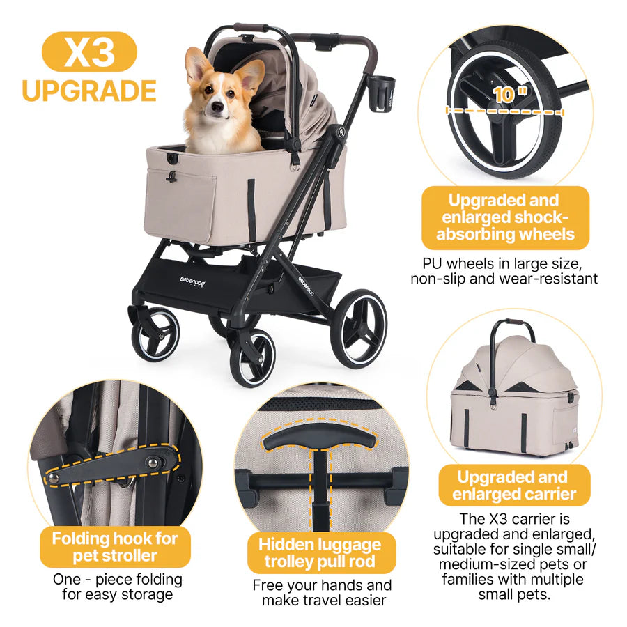 Beige Beberoad X3 Stroller upgraded enlarged carrier