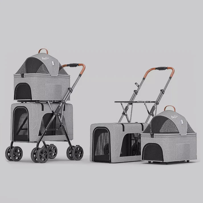 Bello Double Decker Pet Stroller with Detachable Carrier - Blue | Grey