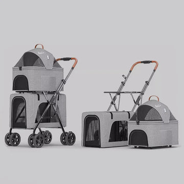 Bello Double Decker Pet Stroller with Detachable Carrier - Blue | Grey