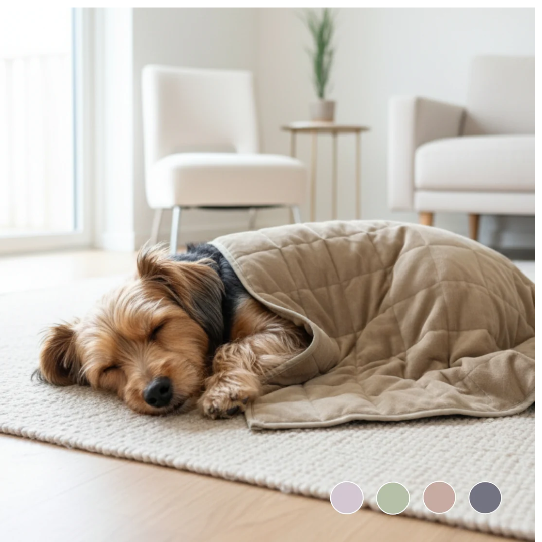 Dog sleeping with Aurea Weighted Calming Blanket