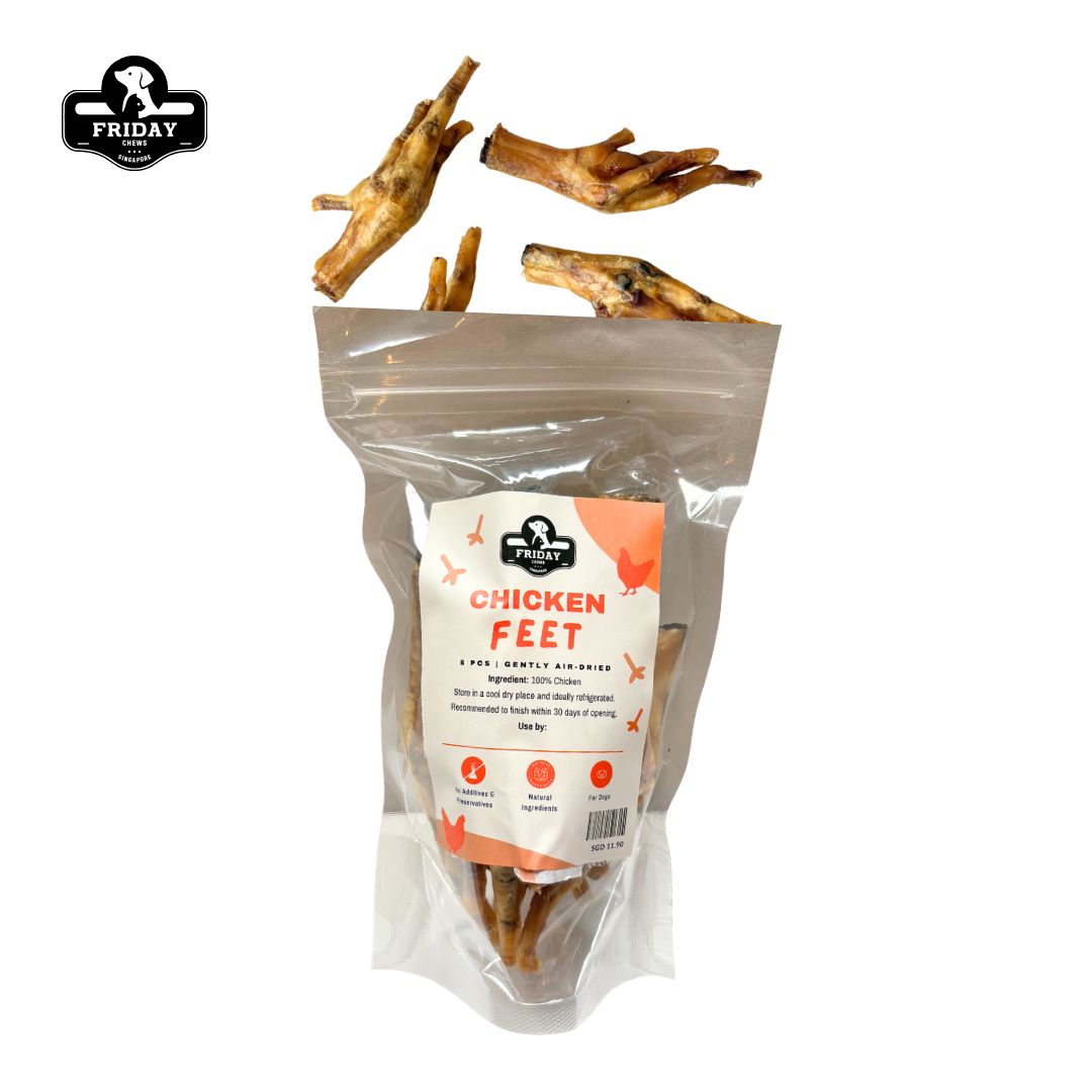 Friday Chews Dehydrated Chicken Feet dog chew treats 8pcs in packaging