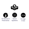 Logos and text indicating 'No Additives & Preservatives', 'Natural Ingredients', and 'For Dogs & Cats' on a white background.