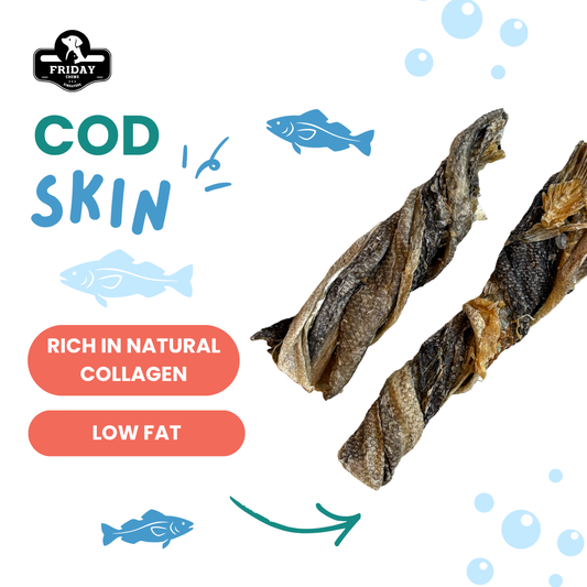 Whole dehydrated cod skin dog roll and cat treats with benefits -rich in natural collagen and low fat