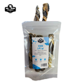 Whole dehydrated cod skin roll for dog and cat treats in packaging