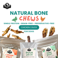 Natural dehydrated bone chews for dogs - chicken and duck