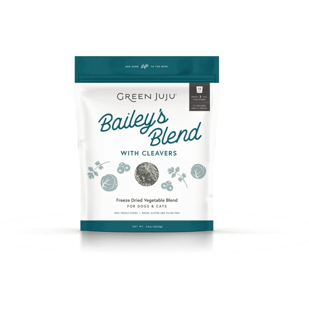 Green Juju Bailey's Blend with Cleavers Freeze-Dried Topper 5oz front packaging