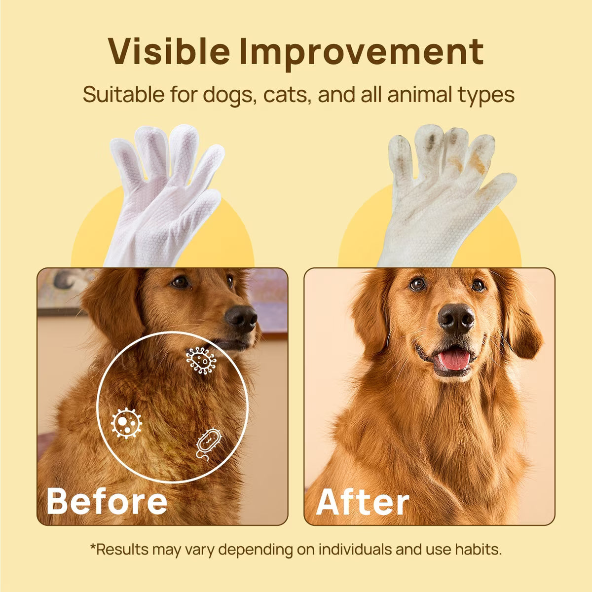 HICC Pet® Portable Deodorizing Glove Wipes — Rose Scent (3-Pack)