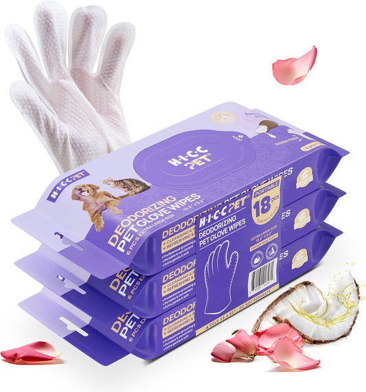 HICC Pet® Portable Deodorizing Glove Wipes — Rose Scent (3-Pack)