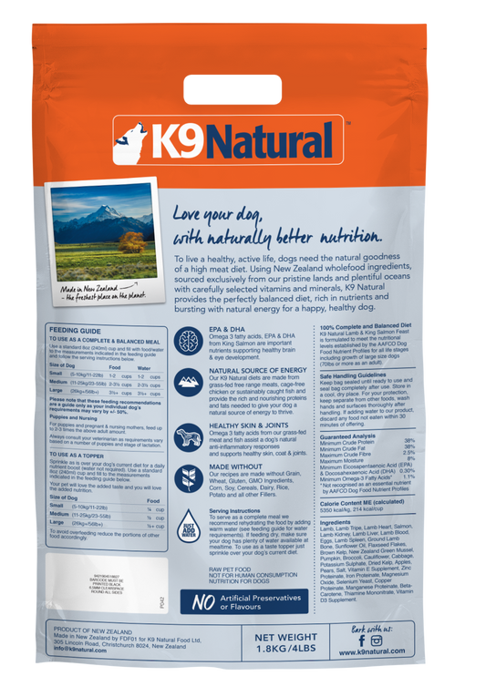 K9 Natural Dog Freeze-Dried Lamb & King Salmon 500g & 1.8kg