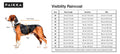 PAIKKA Visibility Raincoat Sizing Chart - Measurement guide for Dog Back Length, Neckline, and Chest Belt in CM and Inches