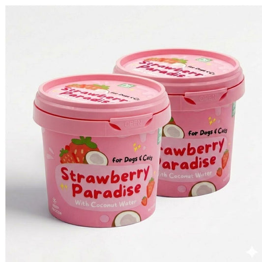 PetCubes Strawberry Paradise dairy-free sorbet for dogs and cats, 3.5oz tub — made with coconut water and real strawberries