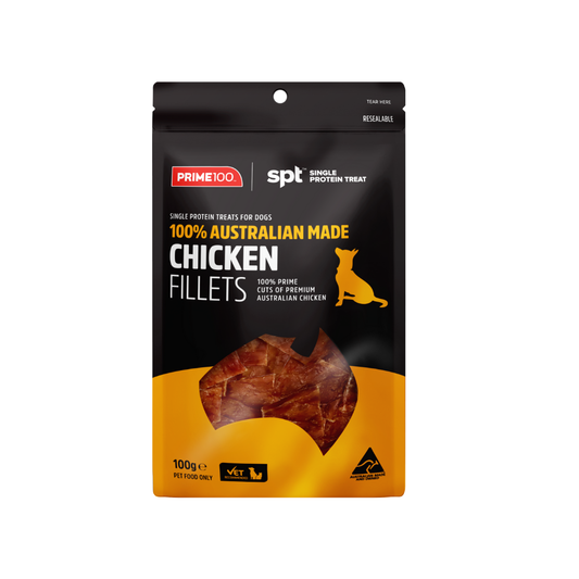 Prime100 Single Protein Fillet Treats for Dogs 100g - Chicken, Kangaroo, Turkey, Beef