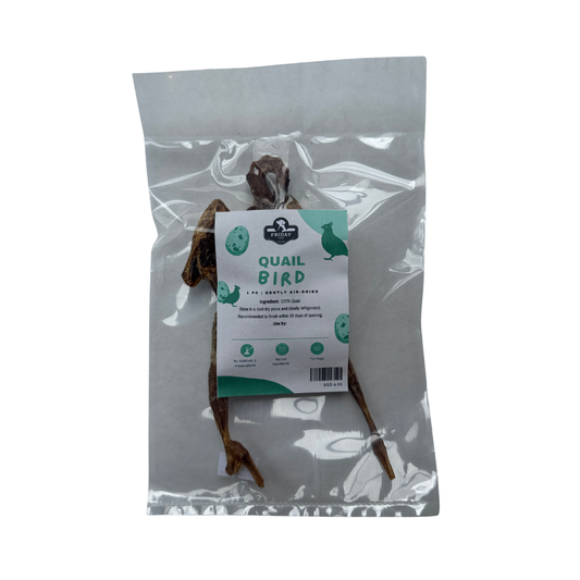 Friday Chews dehydrated Quail Bird for Dogs in packaging