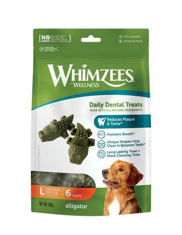 Whimzees All Natural Dental Dog Chew Treats For Dogs Alligator S-24pcs | M-12pcs |  L-6pcs