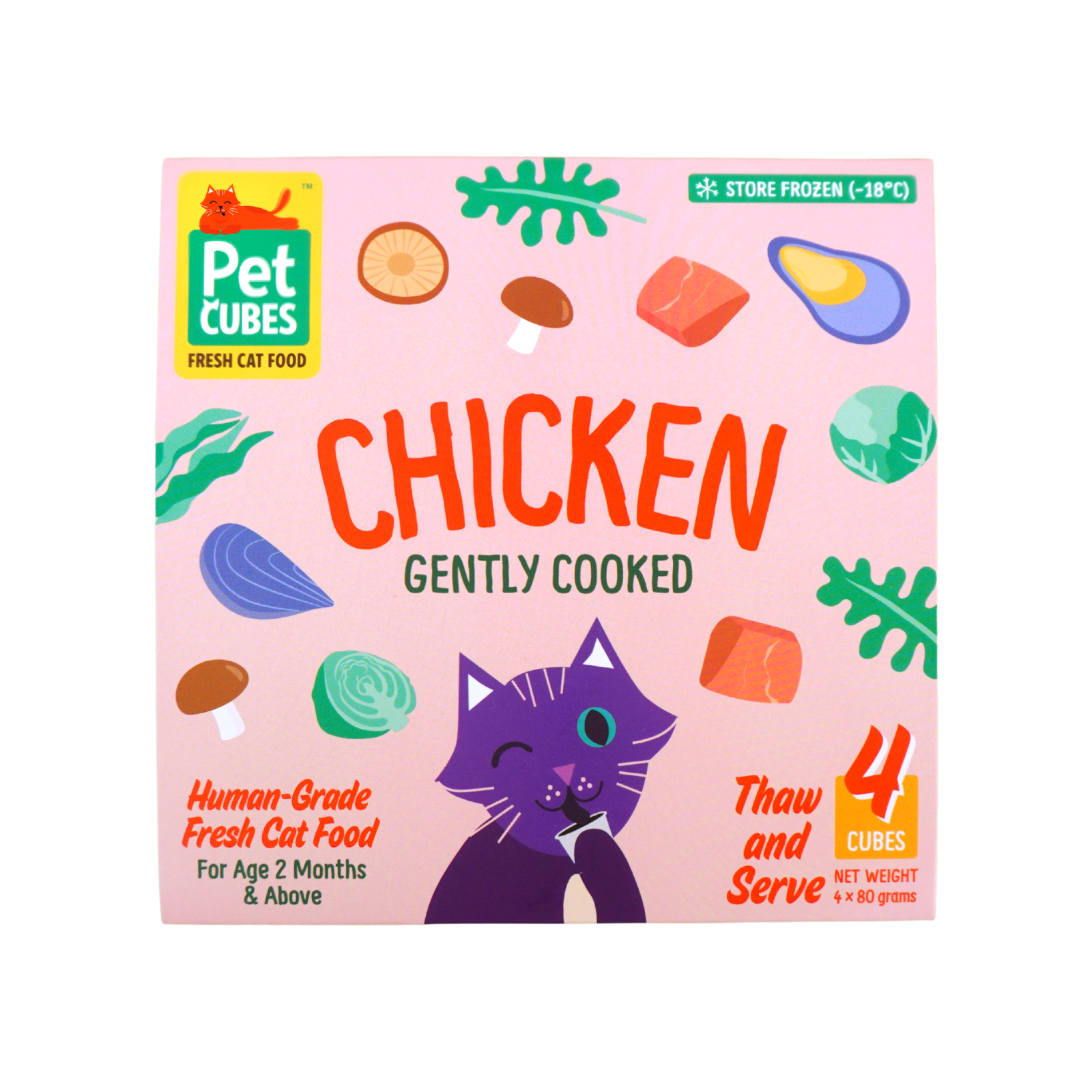 PetCubes Gently Cooked Chicken Cat Food - High protein, low carb cooked meal with mussels.