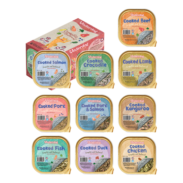 Underdog Cooked Dog Food 1.2kg (8 x 150g) - Pork, Beef, Lamb, Chicken, Duck, Pork & Salmon, Fish, Kangaroo, Salmon, Crocodile, Mix & Match - Complete & Balanced Frozen