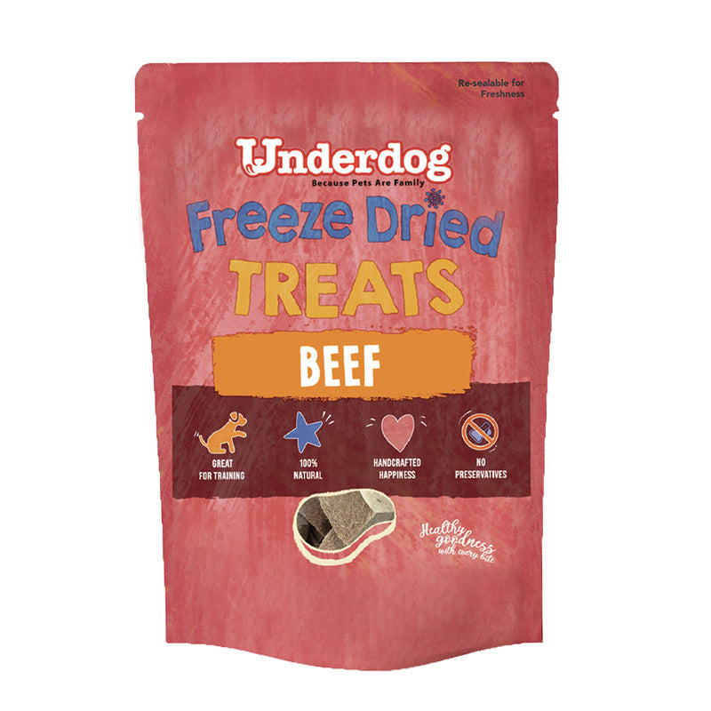 Underdog Freeze Dried Beef Dog Treats 60g - Single Ingredient Grain Free Made in Singapore
