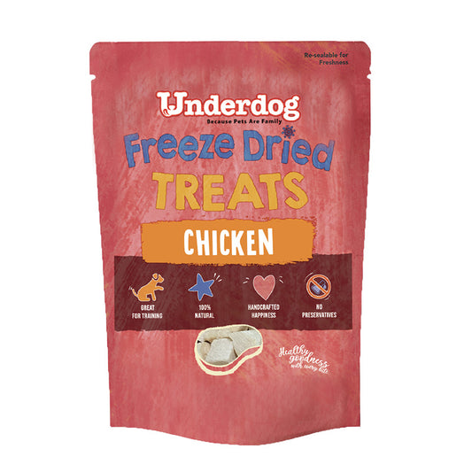 Underdog Freeze Dried Chicken Dog Treats 60g - Single Ingredient Grain Free Made in Singapore