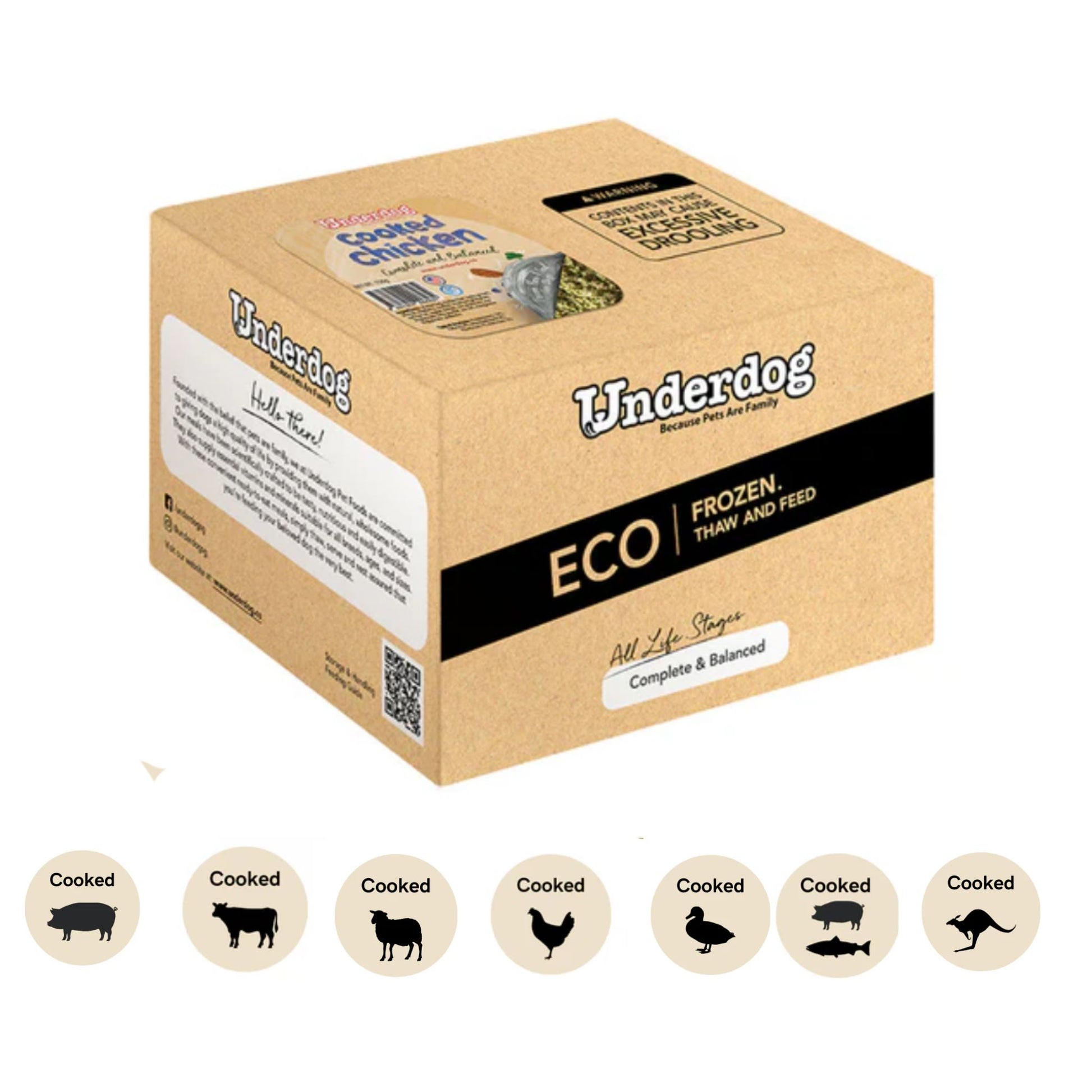 Underdog gently cooked dog food 3kg assorted protein patties packaging
