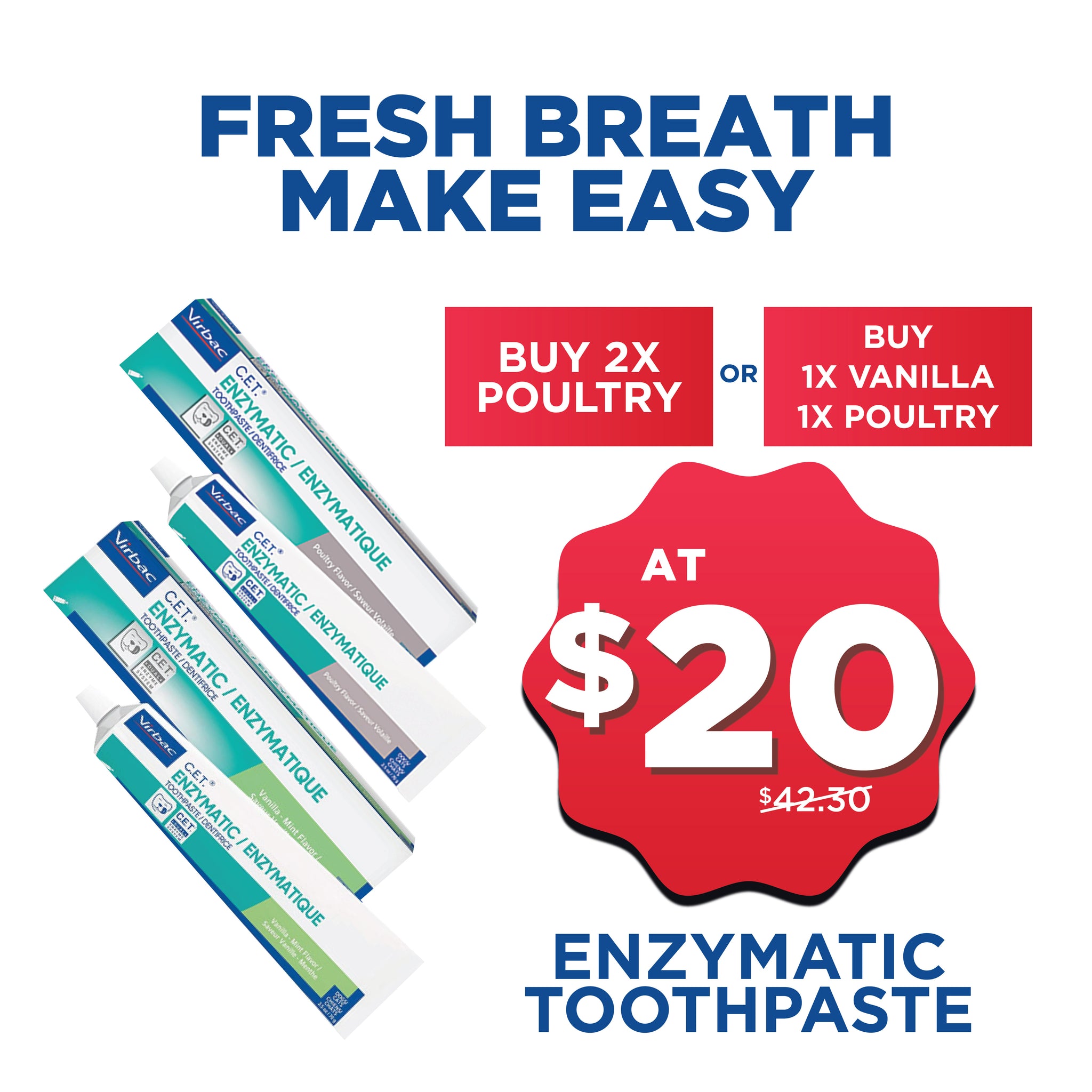 Virbac CET Toothpaste 70g - Beef, Poultry, Vanilla Mint, Malt