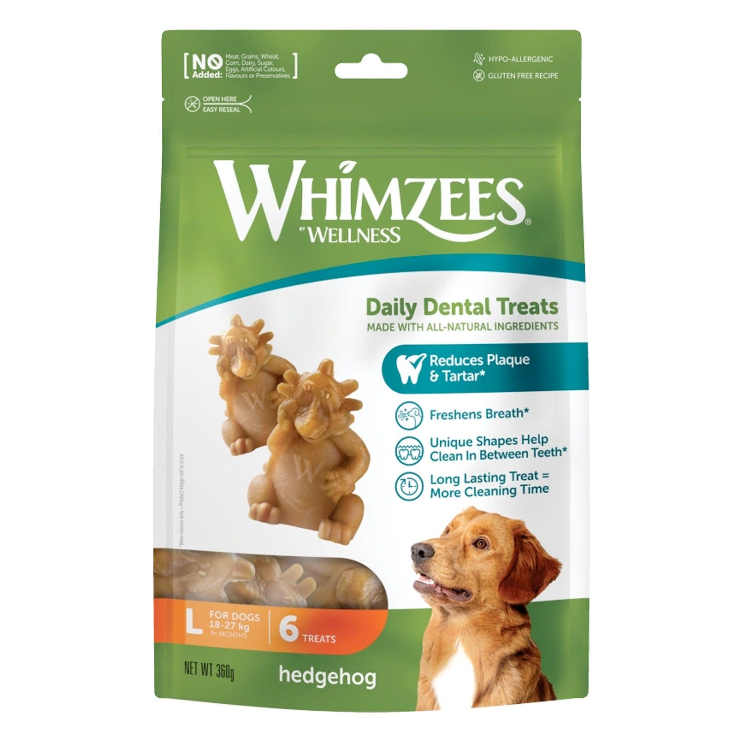 Whimzees All Natural Dental Dog Chew Treats For Dogs Hedgehog L 6pcs