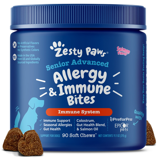 Zesty Paws Senior Advanced Dog Supplements – 11 in 1 Multivitamin, Allergy & Immunity, Skin & Coat, Vision, Cognitive