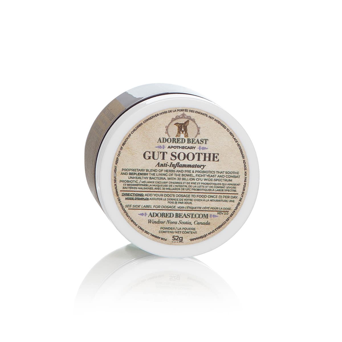 Adored Beast Gut Soothe 52g 30 billion CFU probiotic and herbal supplement for dogs and cats