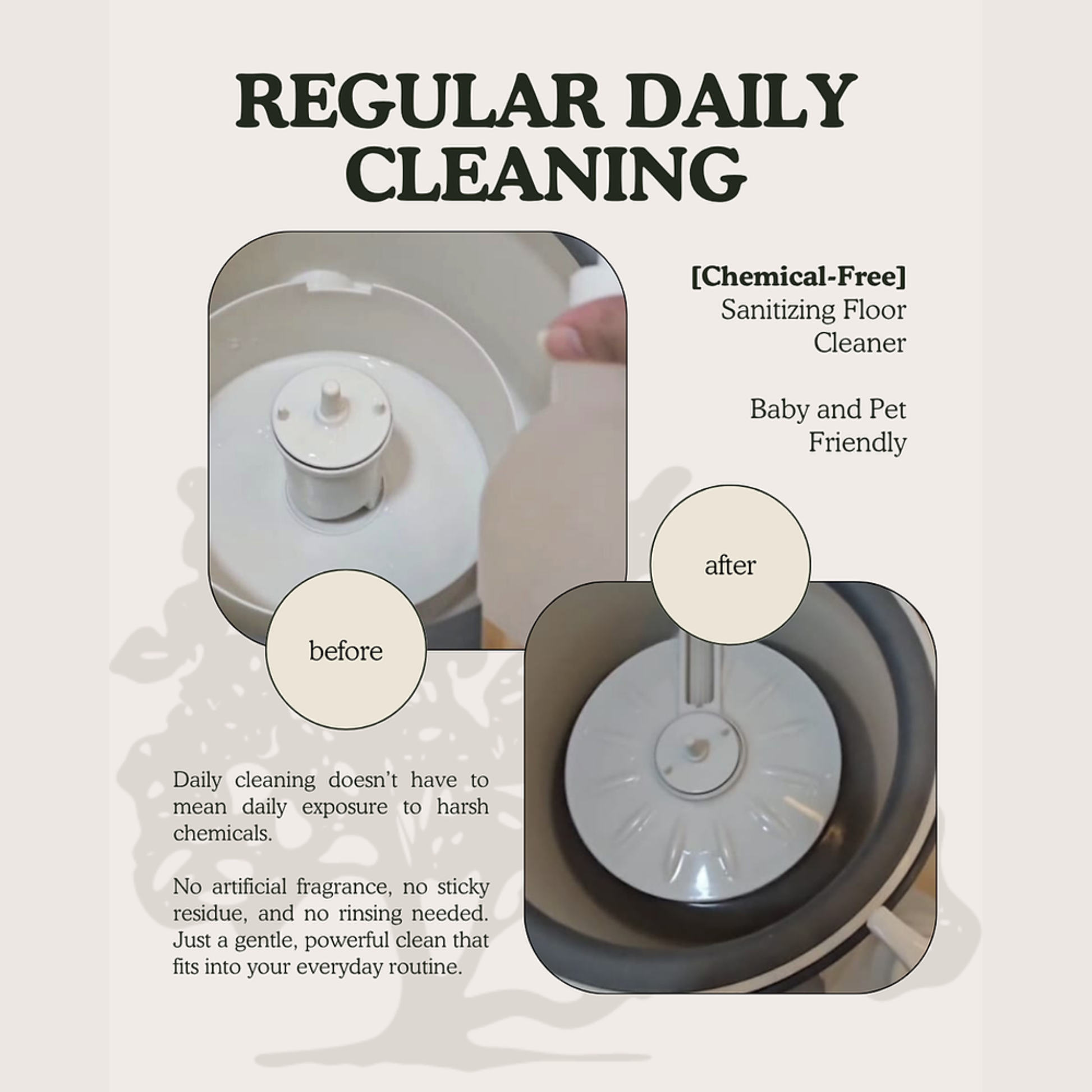 G-Natural Sanitizing Floor Cleaner Concentrate-before/after cleaning