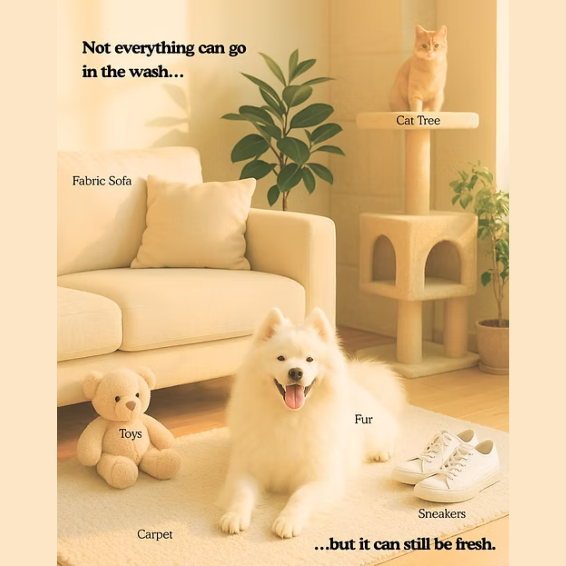 G- natural sanitizing spray on sofa, toys, carpets