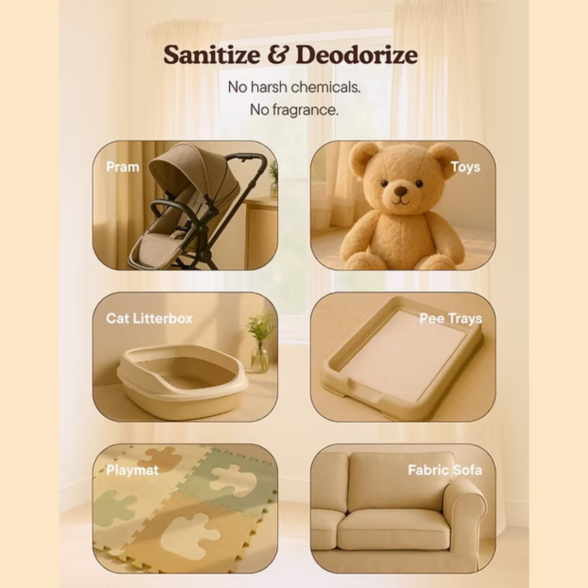 G-natural sanitizing spray on toys, prams,etc