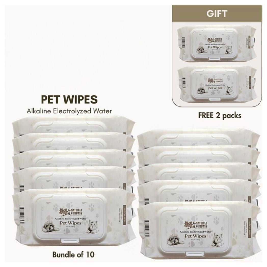 G-Natural Pet Wipes (Alkaline Electrolyzed Water) for Dogs and Cats —bundle of 12, fragrance-free and alcohol-free, made in Japan.
